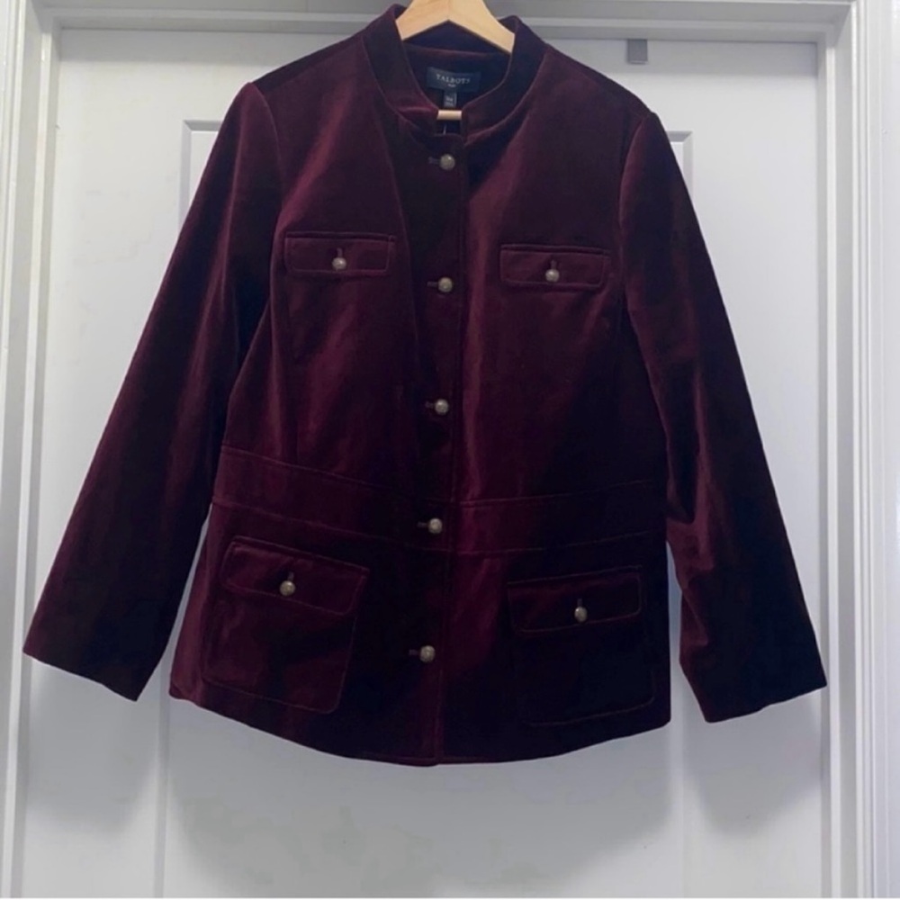 💜 NWT! Talbots Plum Military Style Velvet Jacket - Size 14W